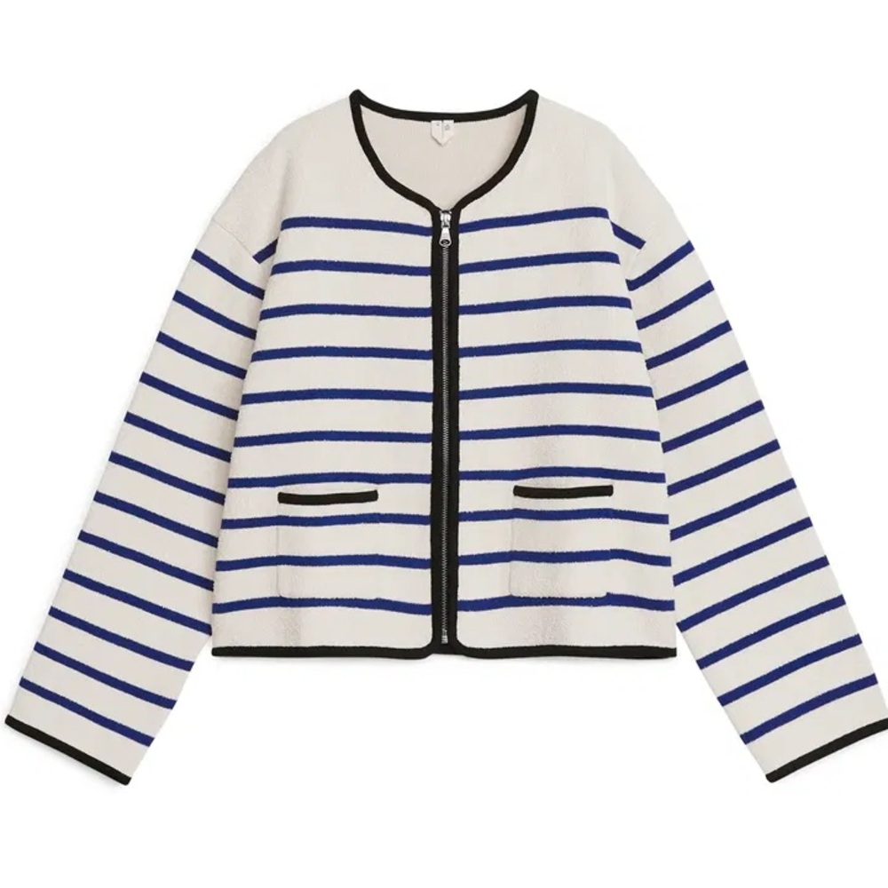 Arket Striped Bouclé Cropped Boxy Zip Cardigan / Jacket